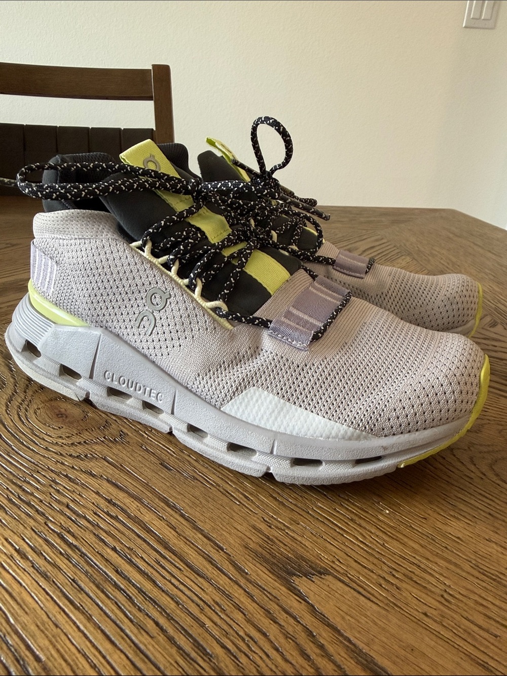 On Running Women’s Cloudtec Sneakers in Light Gray with Lime Accents